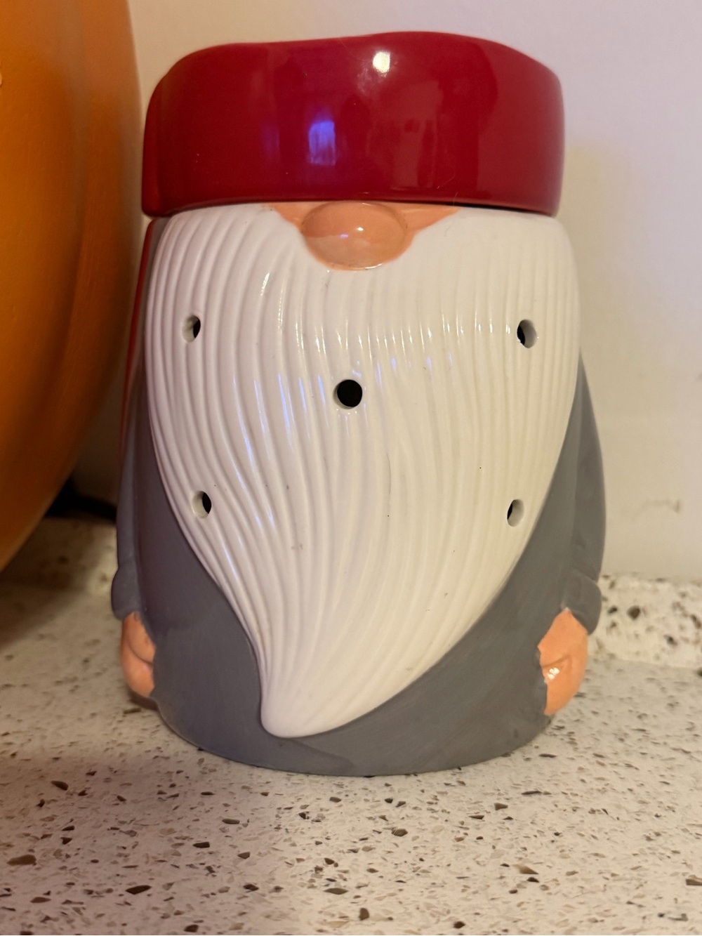 Gnome Ceramic Decorative wax warmer Figurine in Red, White, and Gray